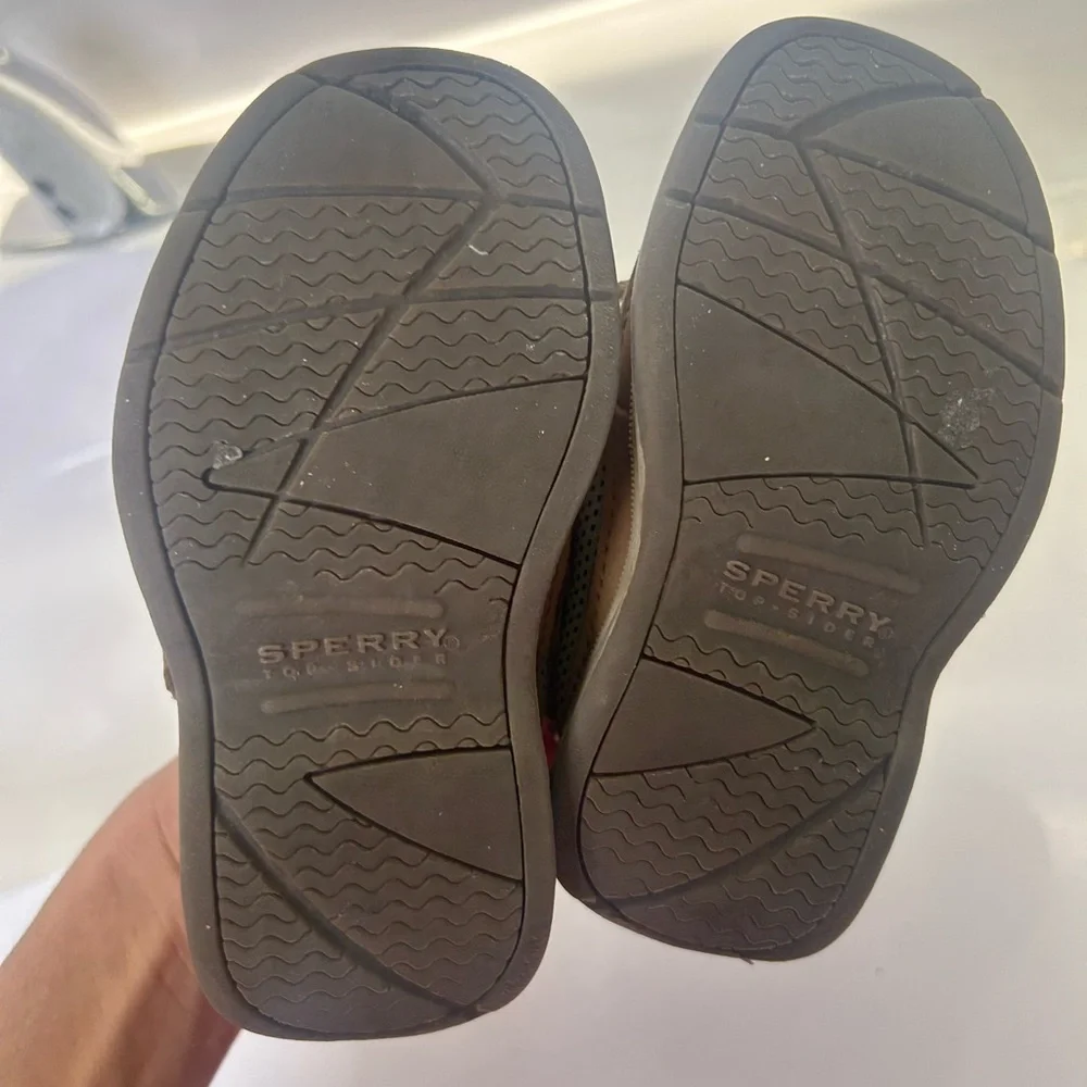 Sperry Kids Brown Moccasin Boat Shoes with Gray Laces